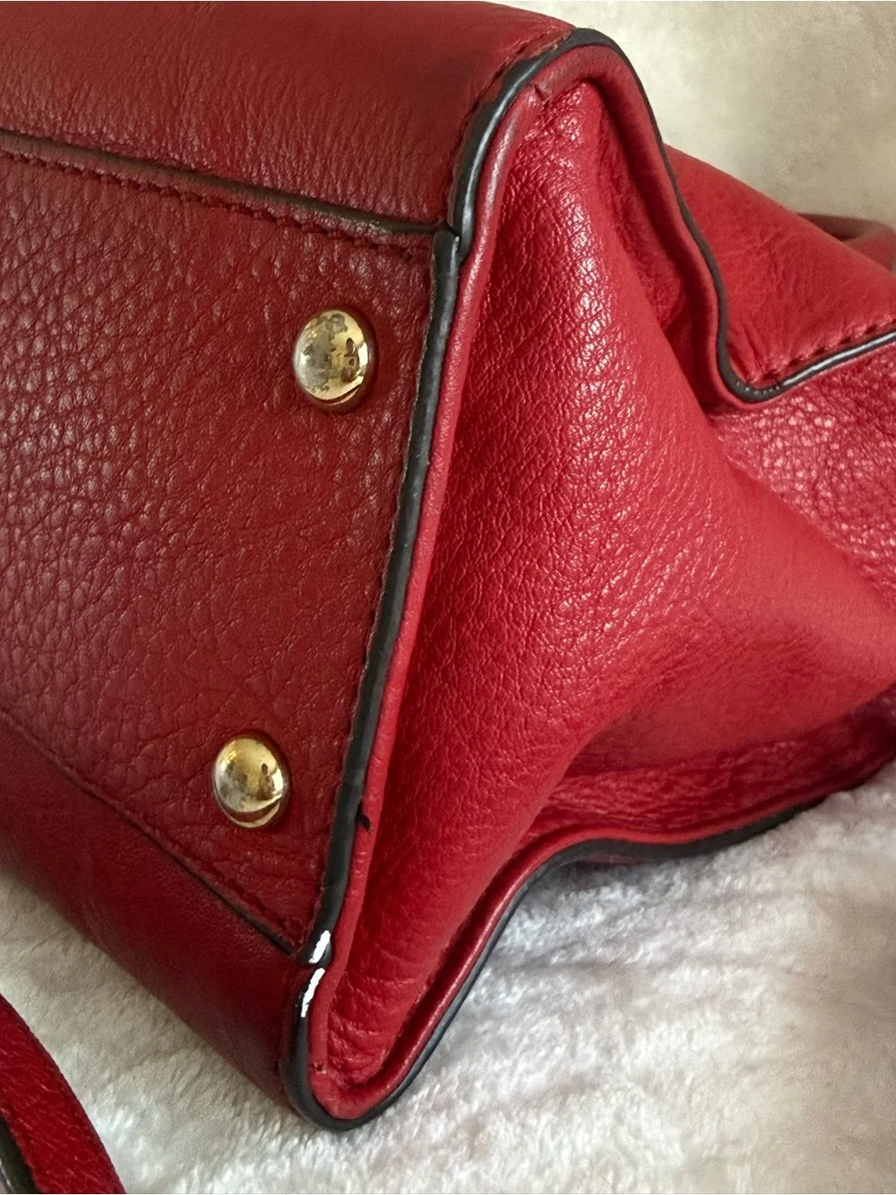 Michael Kors Red Leather Satchel with Gold Hardware